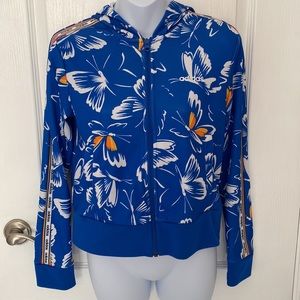 Adidas X Farm Rio women’s XS butterfly blue zip up hooded track jacket